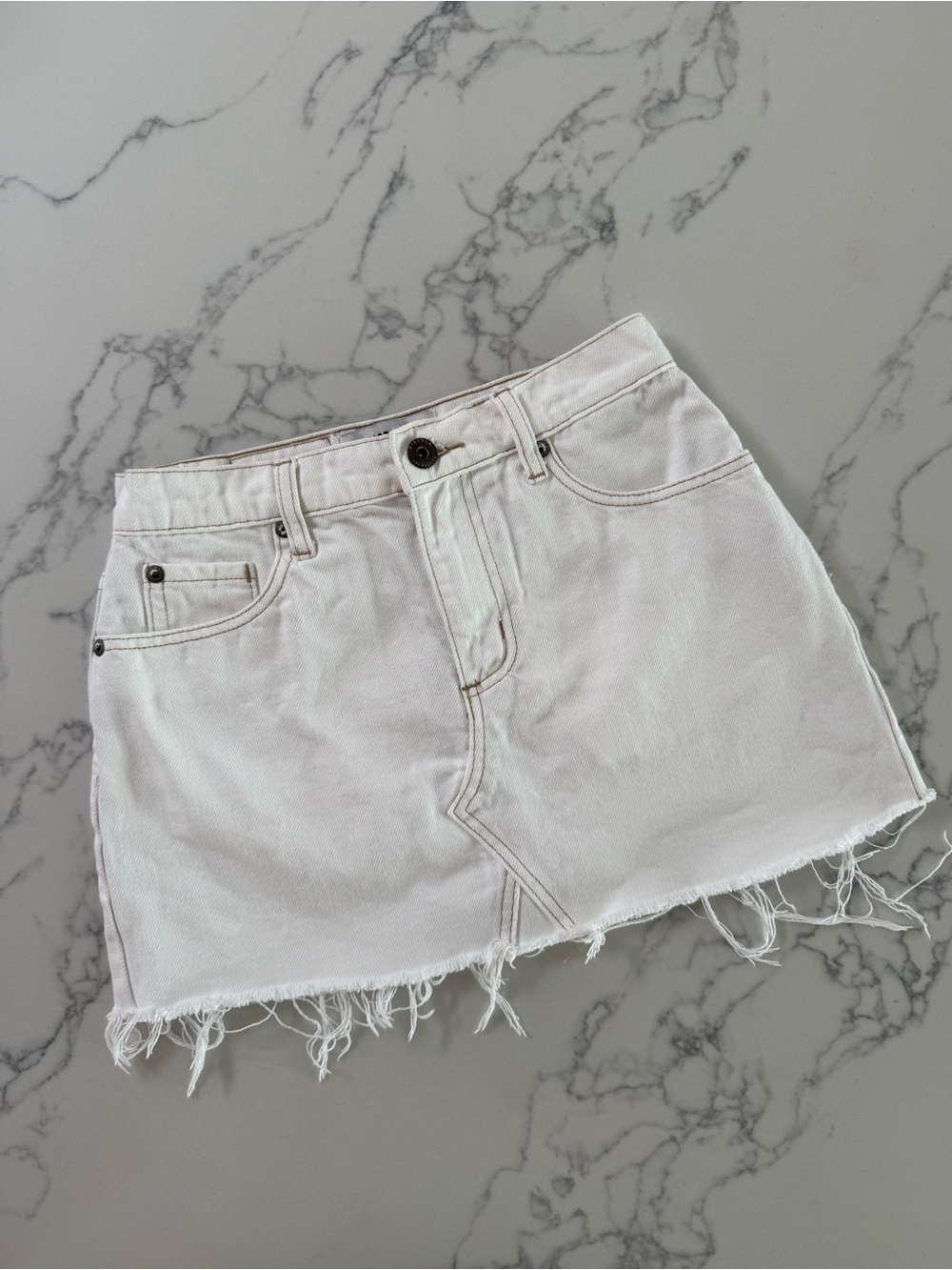 Pistola Ryder High-Waisted Denim Mini Skirt - Alabaster White - Size 24